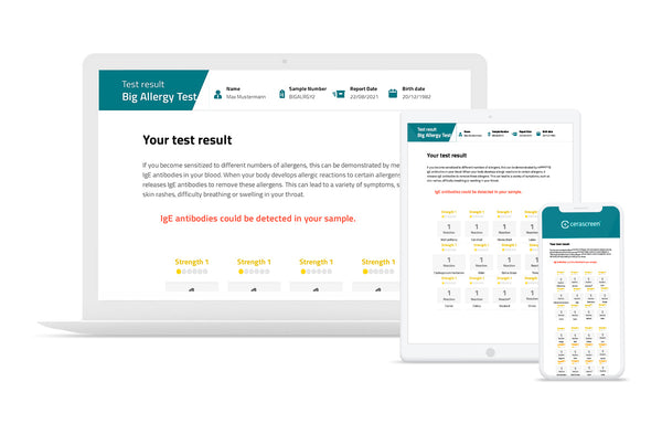 Preview of the test result of the Comprehensive Allergy Test from Cerascreen