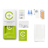 Contents of the Food Reaction Testkit from Cerascreen: Packaging, instructions, lancets, plaster, dry blood card, disinfection wipe, return envelope        