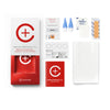 Contents of the Immune System Deficiency Testkit from Cerascreen: Packaging, instructions, lancets, plaster, dry blood card, disinfection wipe, return envelope