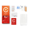 Contents of the Immune System Testkit from Cerascreen: Packaging, instructions, lancets, plaster, dry blood card, disinfection wipe, return envelope